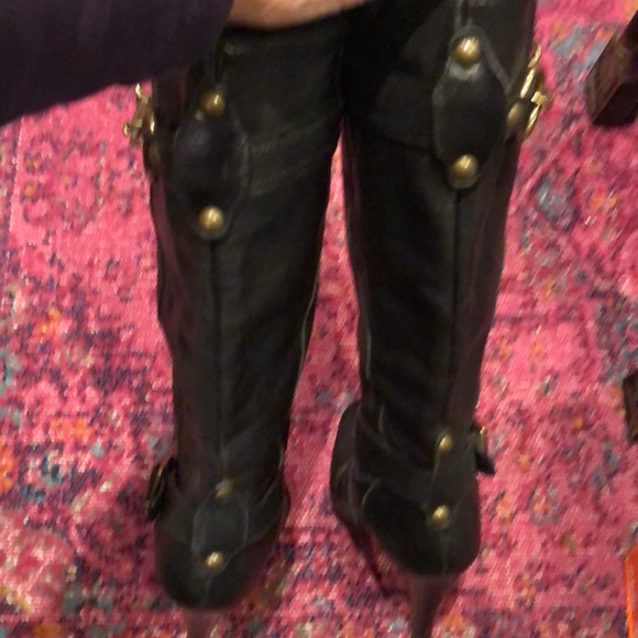 COACH black leather high heeled boots with buckles - Picture 7 of 10